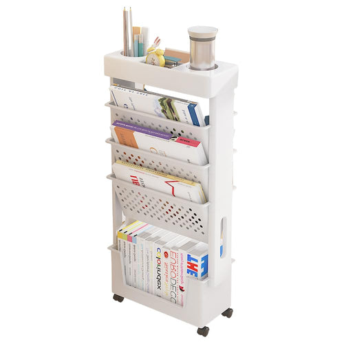 NUODWELL Mobiles Bücherregal mit Rad, Zeitschriftenständer, Bücherwagen
