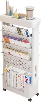 NUODWELL Mobiles Bücherregal mit Rad, Zeitschriftenständer, Bücherwagen