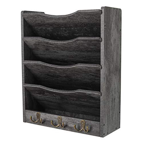PAG Schreibtisch Wandorganizer Holz,zeitschriftenhalter,Hängend Document Organizer Mit 3-Haken，Für Büros, Wohnungen und School Supplies(5 Fächer, Dunkelgrau)