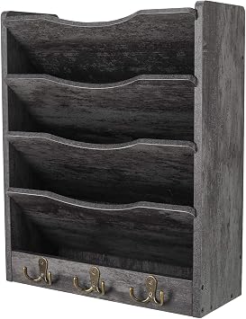 PAG Schreibtisch Wandorganizer Holz,zeitschriftenhalter,Hängend Document Organizer Mit 3-Haken，Für Büros, Wohnungen und School Supplies(5 Fächer, Dunkelgrau)