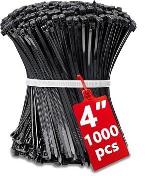 Kabelbinder Schwarz Klein 100mm, 1000 Stück Mini Kabelbinders Dünne 10cm Selbstsichernde Kunststoff Kabelbinder Drahtbinder für die Kabelverwaltung Small Zip Ties