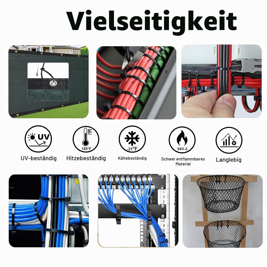 Kabelbinder Schwarz Klein 100mm, 1000 Stück Mini Kabelbinders Dünne 10cm Selbstsichernde Kunststoff Kabelbinder Drahtbinder für die Kabelverwaltung Small Zip Ties