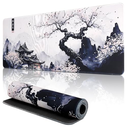 XXL Kirschblüten Mauspad, 80 x 30cm Mausepad mit rutschfeste Gummibasis