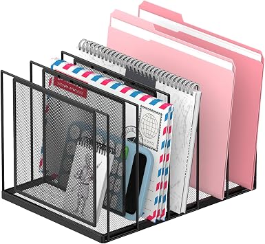 RITOLLO Schreibtisch Organizer mit 5 Fächern, Dokumentenhalter & Aktenhalter aus Metall, vertikaler Stehsammler für Büro & Homeoffice, Schwarz