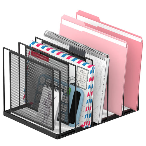 RITOLLO Schreibtisch Organizer mit 5 Fächern, Dokumentenhalter & Aktenhalter aus Metall, vertikaler Stehsammler für Büro & Homeoffice, Schwarz