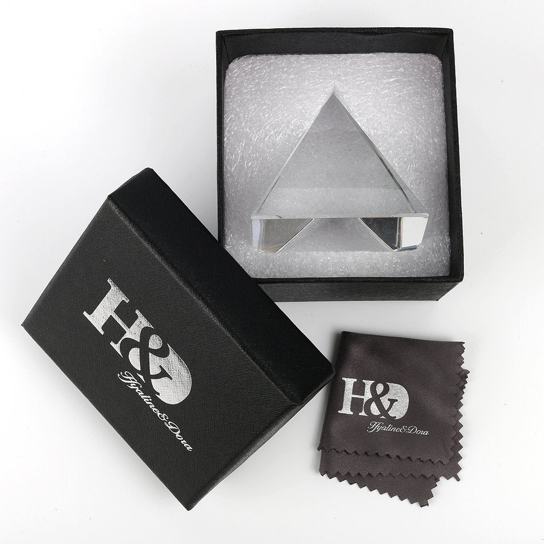 QFkris Kristall-Pyramide-Figur, Sammlerstück, transparente Farbe, Prisma, Schreibtisch-Ornament, Glas, Briefbeschwerer mit Geschenkbox für Dekoration (60 mm)