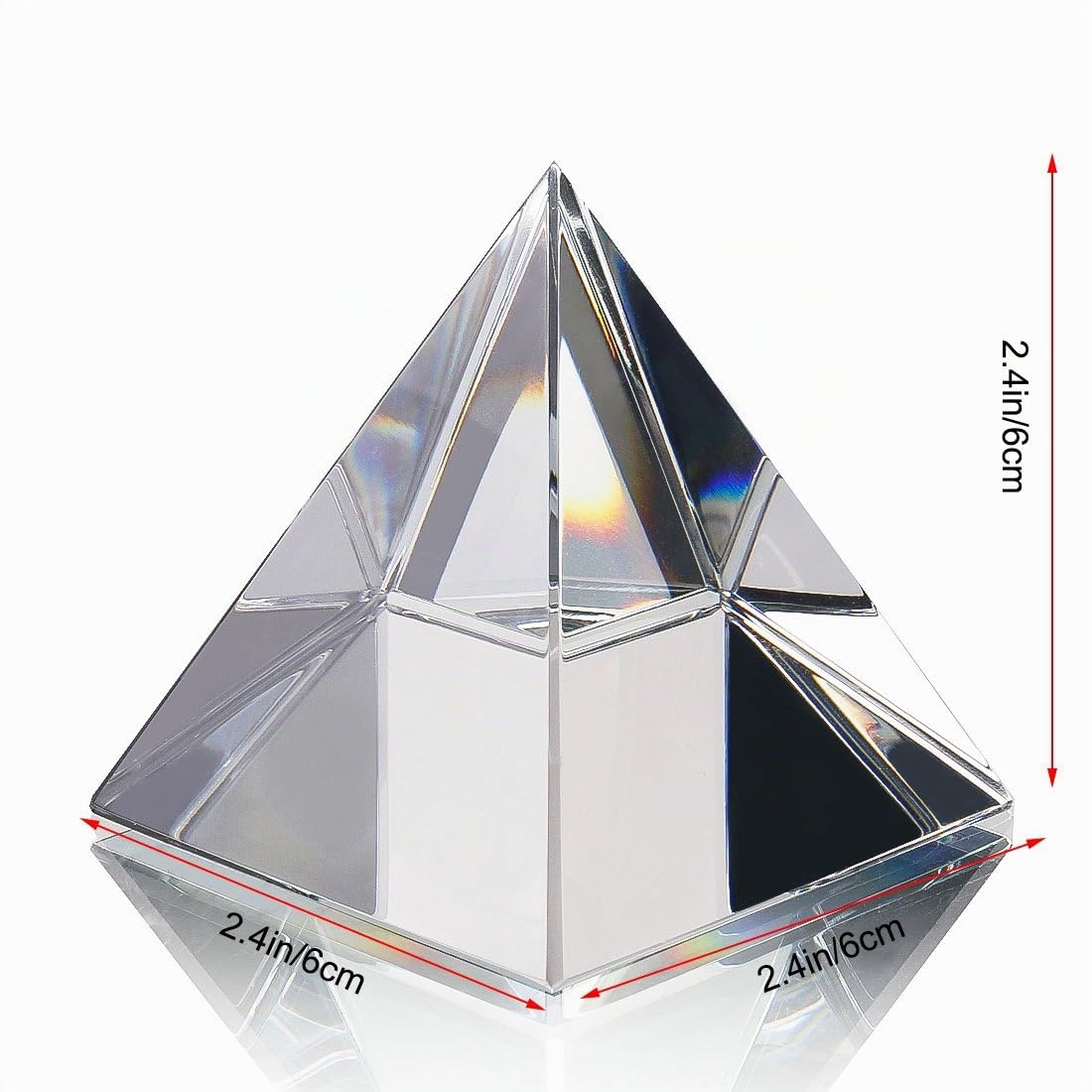 QFkris Kristall-Pyramide-Figur, Sammlerstück, transparente Farbe, Prisma, Schreibtisch-Ornament, Glas, Briefbeschwerer mit Geschenkbox für Dekoration (60 mm)