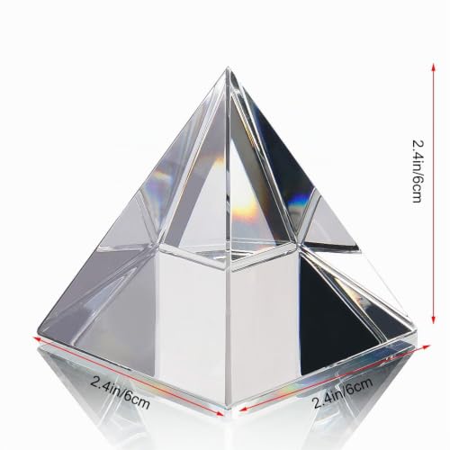QFkris Kristall-Pyramide-Figur, Sammlerstück, transparente Farbe, Prisma, Schreibtisch-Ornament, Glas, Briefbeschwerer mit Geschenkbox für Dekoration (60 mm)