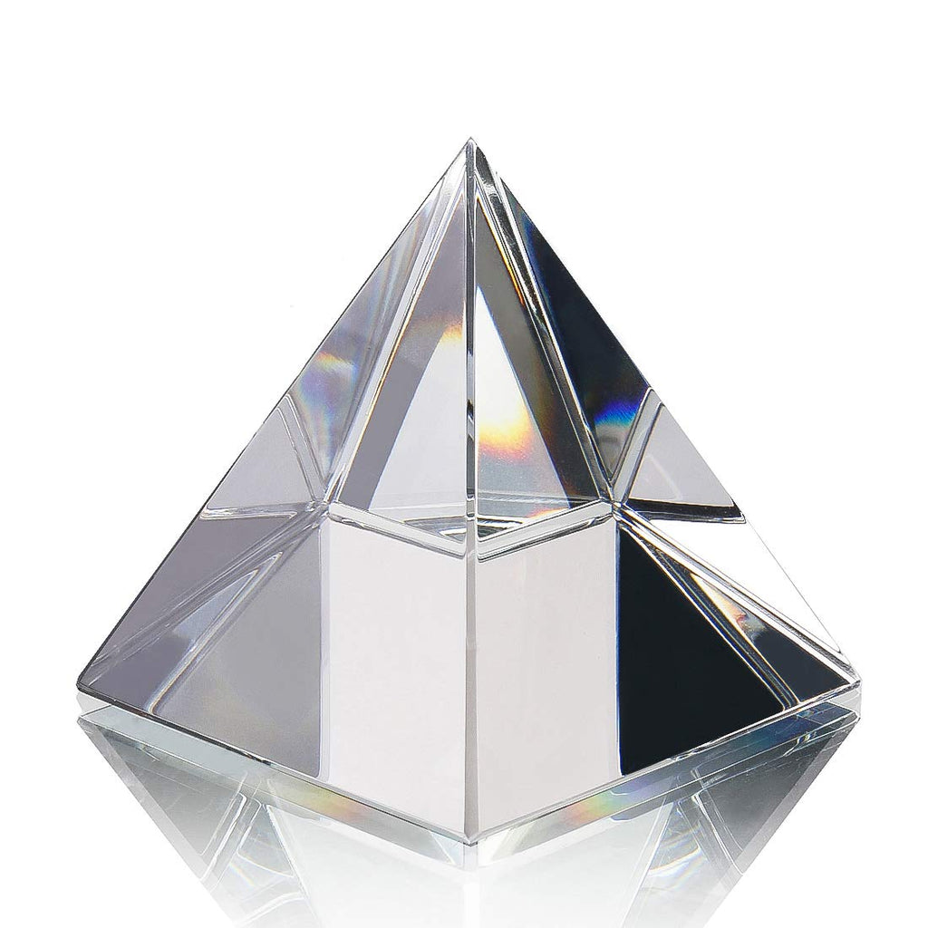 QFkris Kristall-Pyramide-Figur, Sammlerstück, transparente Farbe, Prisma, Schreibtisch-Ornament, Glas, Briefbeschwerer mit Geschenkbox für Dekoration (60 mm)
