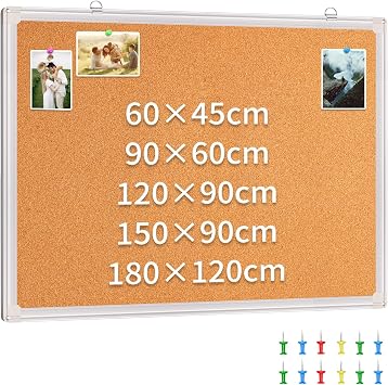 maxtek Pinnwand Kork 60 x 45 cm, Korkwand mit Aluminiumrahmen, Cork Board inklusive 12 Reißzwecken, Korktafel aus Selbstheilendem Natürlichen Kork und Einfach zu Montieren für Haus Büro Schule