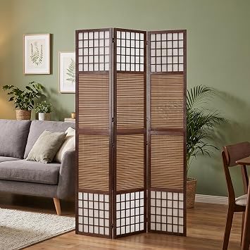 Homestyle4u XL Raumteiler 2m hoch Paravent 3-teilig Bambus Holz Braun Trennwand, Sichtschutz