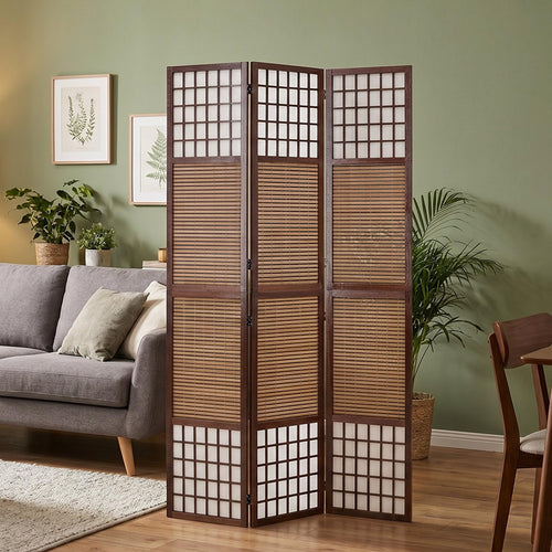 Homestyle4u XL Raumteiler 2m hoch Paravent 3-teilig Bambus Holz Braun Trennwand, Sichtschutz
