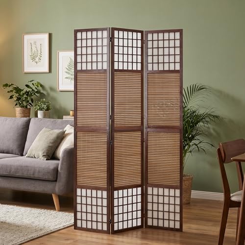 Homestyle4u XL Raumteiler 2m hoch Paravent 3-teilig Bambus Holz Braun Trennwand, Sichtschutz