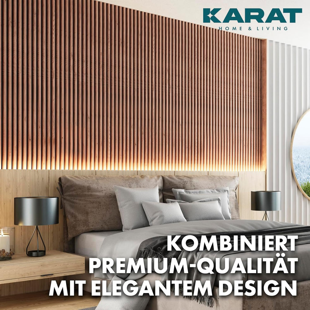 KARAT Akustikpaneele - Wandpaneele mit Echtholzfurnier für eine angenehme Raumakustik - Lamellenwand Holz und Filz - Wandverkleidung als Schallschutz, Schalldämmung (Red Oak, 118 x 60 cm)