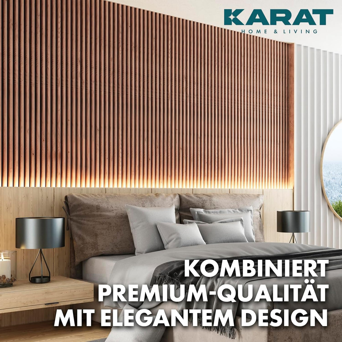 KARAT Akustikpaneele - Wandpaneele mit Echtholzfurnier für eine angenehme Raumakustik - Lamellenwand Holz und Filz - Wandverkleidung als Schallschutz, Schalldämmung (Red Oak, 118 x 60 cm)