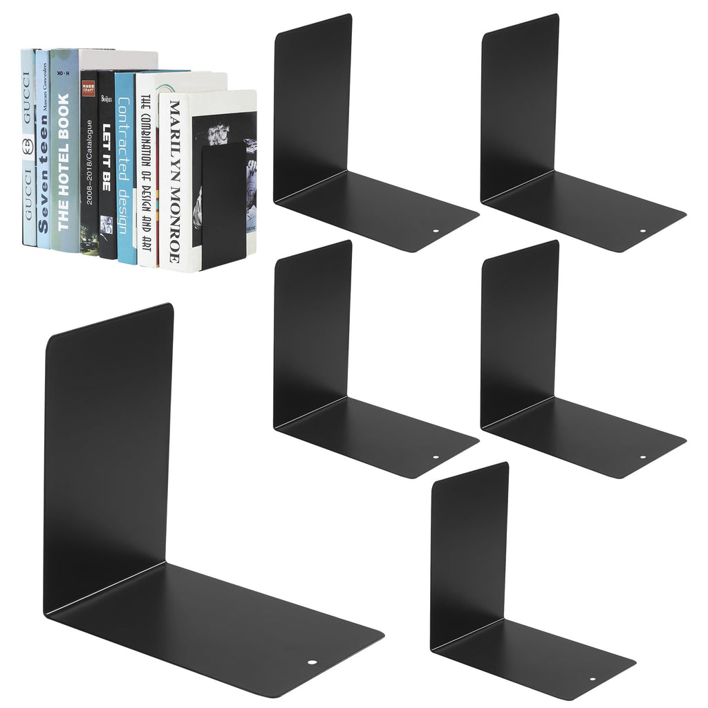 6 Stück Buchstützen Metall Schwarz,mit 24 Stück Robuste rutschfesten Silikonmatten,Perfekt für Schule, Büro, Zuhause und Bibliothek, 15 x 15 x 10 cm