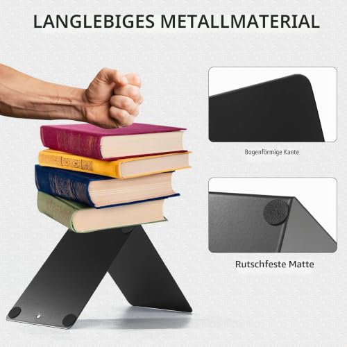 6 Stück Buchstützen Metall Schwarz,mit 24 Stück Robuste rutschfesten Silikonmatten,Perfekt für Schule, Büro, Zuhause und Bibliothek, 15 x 15 x 10 cm