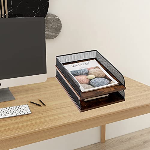 Briefablage aus Holz und Metall, Vintage-Design, Schreibtisch-Organizer, Papierablage, Büro-Akten-Organizer (schwarz)