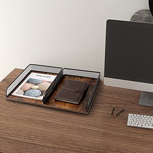 Briefablage aus Holz und Metall, Vintage-Design, Schreibtisch-Organizer, Papierablage, Büro-Akten-Organizer (schwarz)