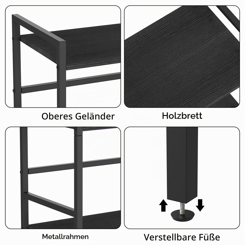 CADUKE 5-stufig Bücherregal, Großes Schwarzes Standregal, Holzregal mit Metallrahmen, Offenes Aufbewahrungsregal im Industrie-Stil für Wohnzimmer, Schlafzimmer, Büro, 43 x 28 x 134 cm