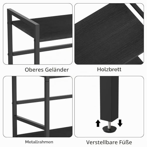 CADUKE 5-stufig Bücherregal, Großes Schwarzes Standregal, Holzregal mit Metallrahmen, Offenes Aufbewahrungsregal im Industrie-Stil für Wohnzimmer, Schlafzimmer, Büro, 43 x 28 x 134 cm