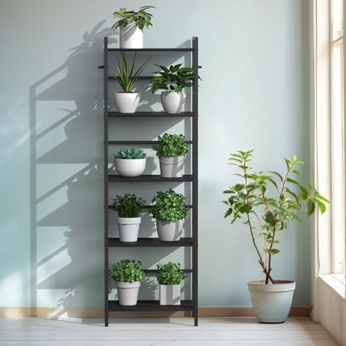 CADUKE 5-stufig Bücherregal, Großes Schwarzes Standregal, Holzregal mit Metallrahmen, Offenes Aufbewahrungsregal im Industrie-Stil für Wohnzimmer, Schlafzimmer, Büro, 43 x 28 x 134 cm