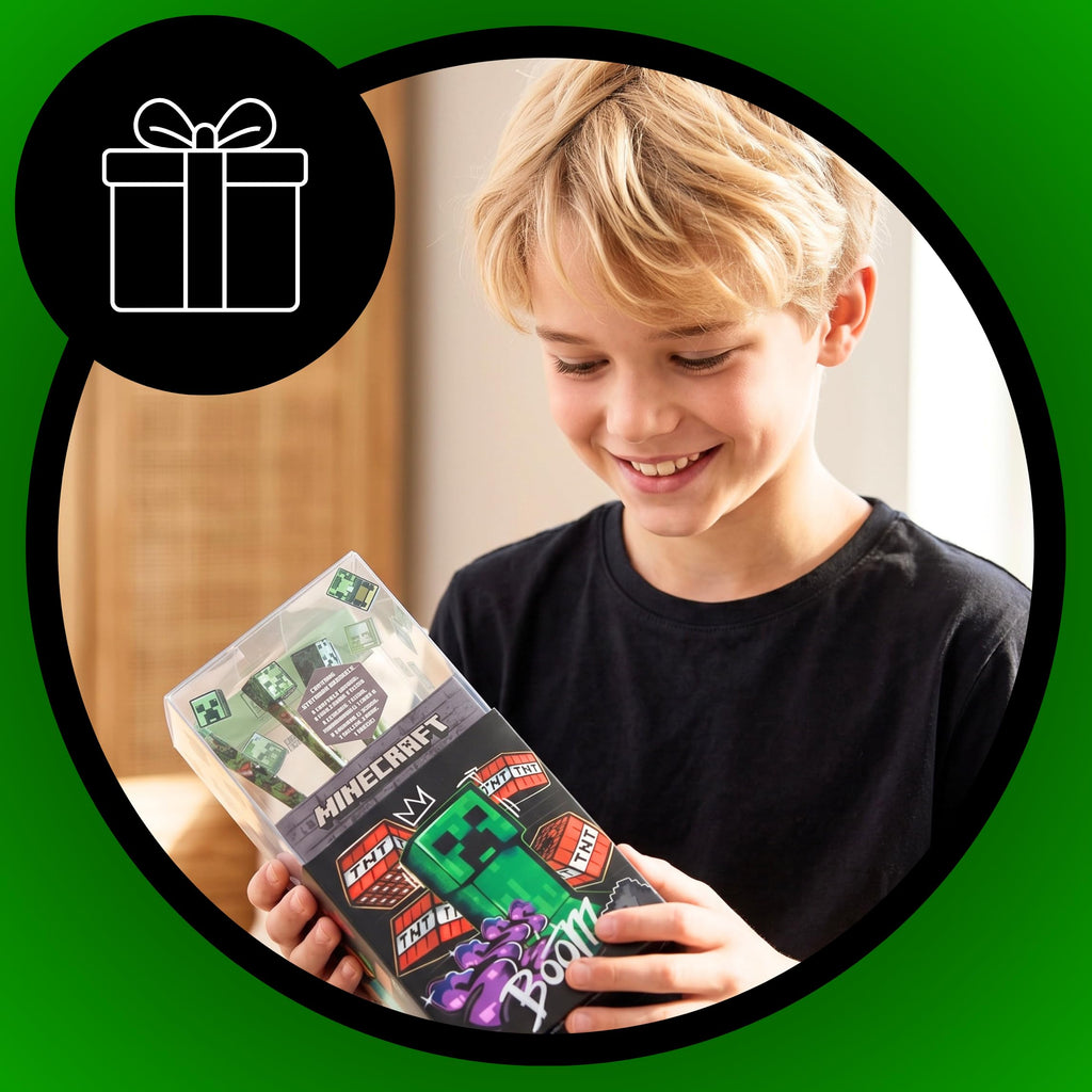 Minecraft Schreibtisch-Organizer für Jungen, Schreibwarenset Inklusive Radiergummi, Lineal, Anspitzer und Bleistiften, Geschenk für Kinder