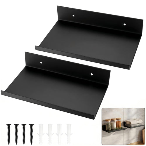 2er Set Schweberegal Metall Schwarz, 20x12x4 cm