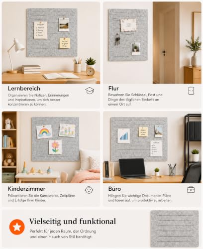 12er-Pack Filz Pinnwand 30x30 cm - 120x90 cm Grau Merktafel für Wand