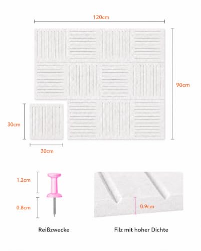 12er-Pack Filz Pinnwand 30x30 cm - 120x90 cm Grau Merktafel für Wand