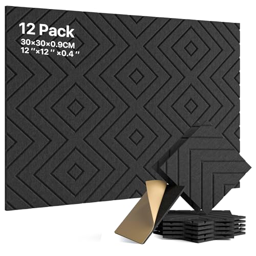 Soundsbay Akustikpaneele Selbstklebend Fischgrät 12 Stück Schwarz 30x30x0.9cm
