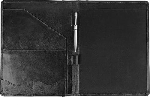 Moonster Professional Portfolio aus Leder Dokumentenmappe A4 - Schreibmappe A4 Format mit Luxus Stift - stilvoller Organizer für Notizblöcke mit Visitenkartenhalter
