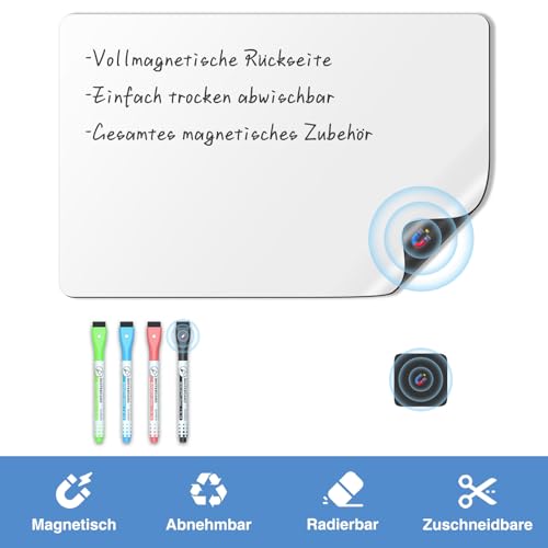HOMiDEK Magnetisches Whiteboard Kühlschrank Magnettafel - White Board Für Menü Wochenplaner, Einkaufsliste, to do liste - Memotafel Für Büro Schule Zuhause mit 3 Markers und Radierer, 38x58.5cm