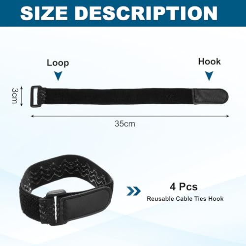 QUARKZMAN 4 Stück Kabelbinder Wiederverschließbar Flexibel Klettband 35x3cm