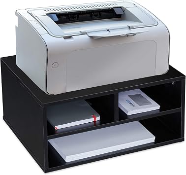 Relaxdays Druckerständer Schreibtisch, 3 Fächer, Regal für Drucker, Druckerhalter, H x B x T: 22,5 x 47 x 40 cm, schwarz