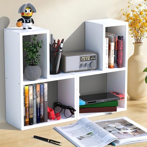 Alyoen Schreibtisch Regal, 2-Pack Regal Desk Shelf aus Holz, Bücherregal Schreibtisch Organizer für Wohnzimmer, Schlafzimmer, Küche und Büro (Weiß)