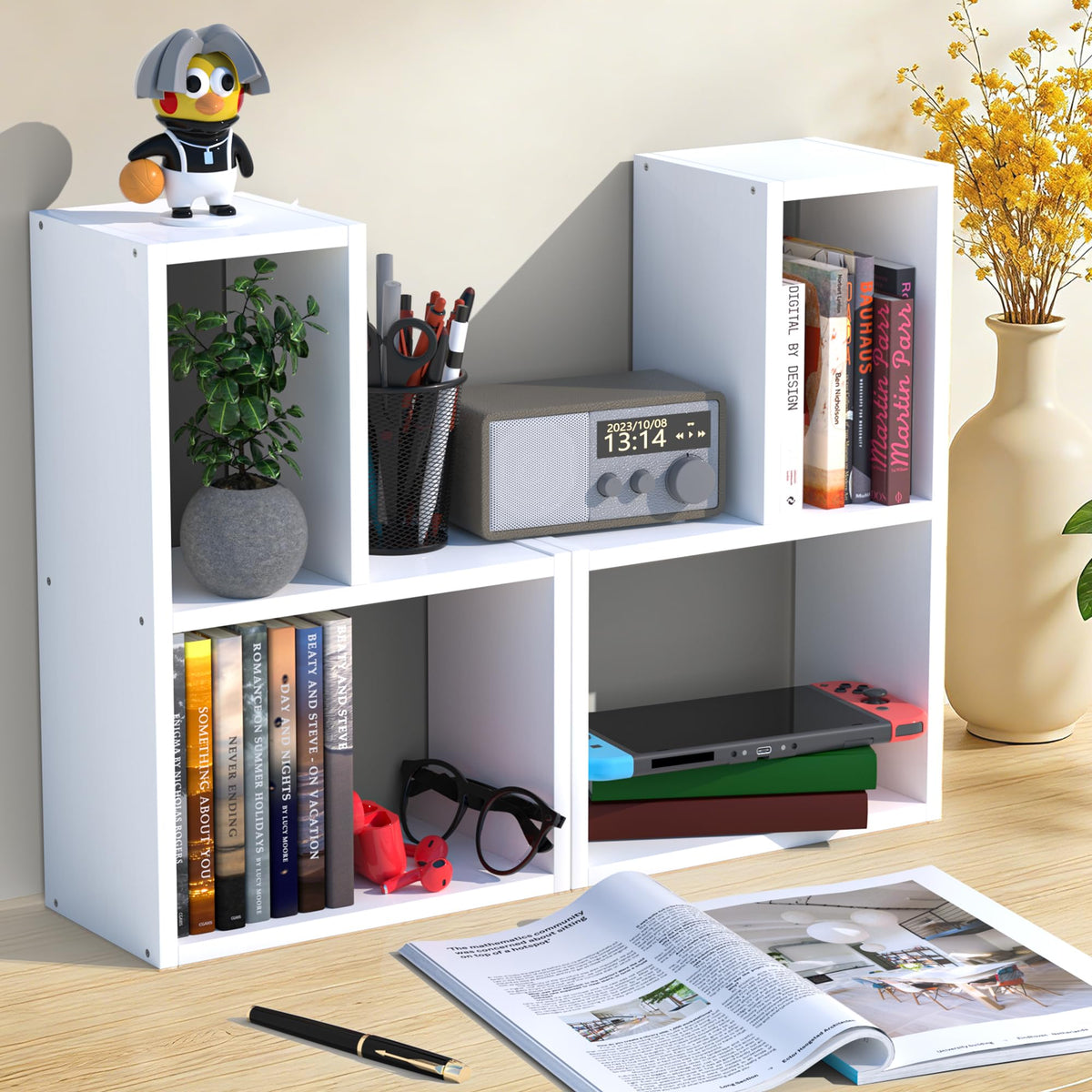 Alyoen Schreibtisch Regal, 2-Pack Regal Desk Shelf aus Holz, Bücherregal Schreibtisch Organizer für Wohnzimmer, Schlafzimmer, Küche und Büro (Weiß)