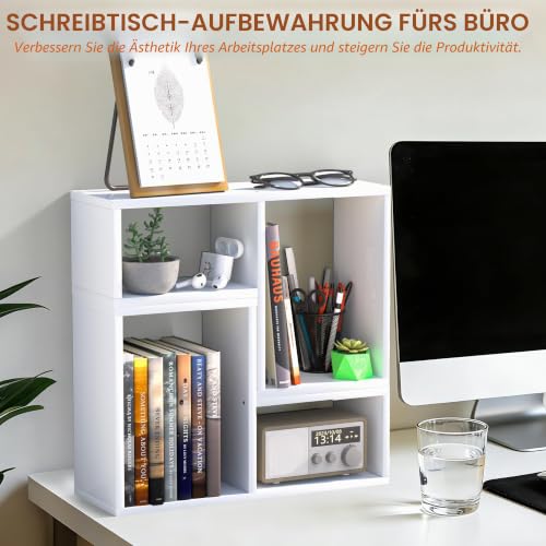 Alyoen Schreibtisch Regal, 2-Pack Regal Desk Shelf aus Holz, Bücherregal Schreibtisch Organizer für Wohnzimmer, Schlafzimmer, Küche und Büro (Weiß)