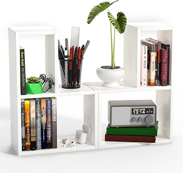 Alyoen Schreibtisch Regal, 2-Pack Regal Desk Shelf aus Holz, Bücherregal Schreibtisch Organizer für Wohnzimmer, Schlafzimmer, Küche und Büro (Weiß)