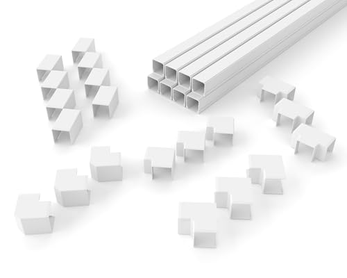 8 m (40 × 40 mm) PVC Kabelkanal Set – 8 × 1 m Profile – Großprofil – inklusive 20 Zubehörteile – für Innen- und Außenbereich – Weiß