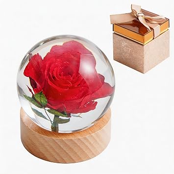 Rosen-Briefbeschwerer mit echter Rose in Harzkugel, elegante Tischdeko
