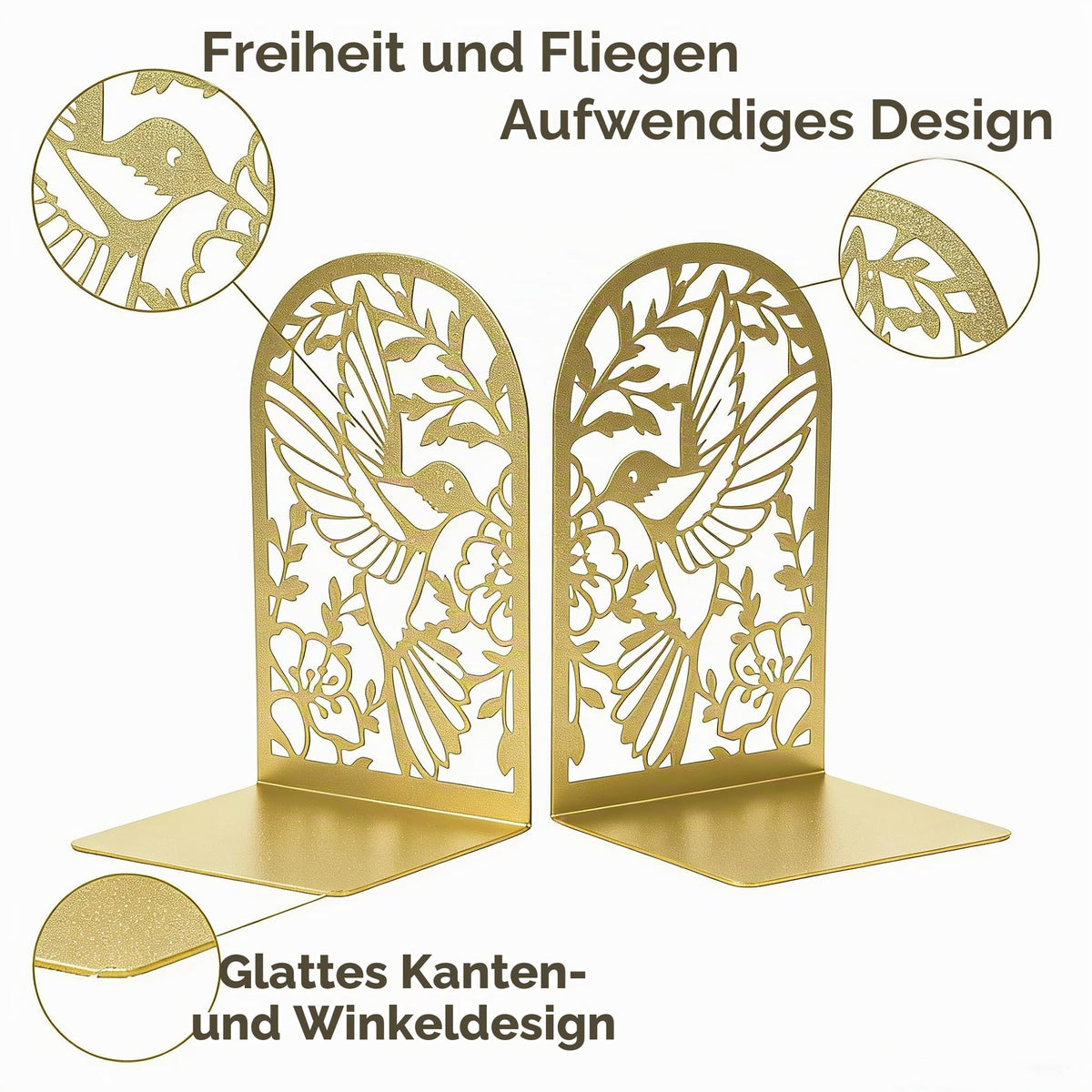 Buchstützen Metall Gold, 8 Stück, Goldene Bücherhalter für Regal ﻿