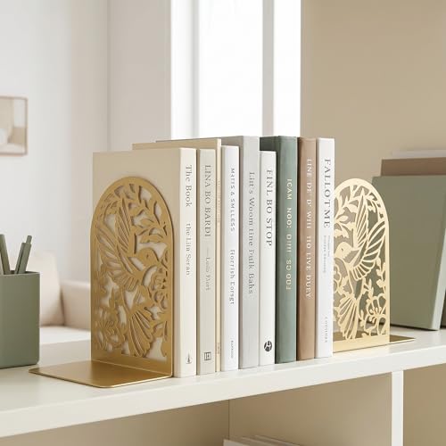 Buchstützen Metall Gold, 8 Stück, Goldene Bücherhalter für Regal ﻿