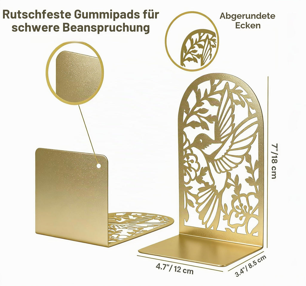 Buchstützen Metall Gold, 8 Stück, Goldene Bücherhalter für Regal ﻿