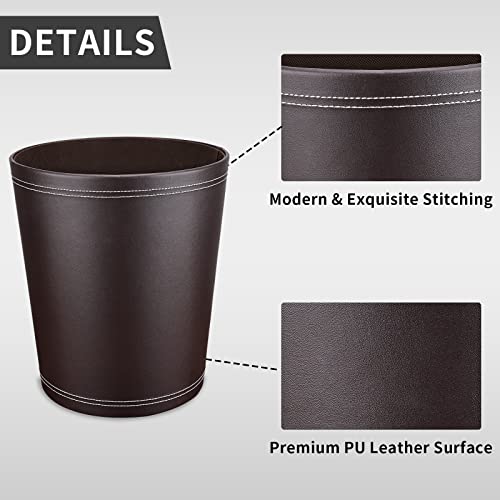 GORESE Papierkorb Büro - Papierkorb aus Leder in Schwarz, modernes Design, Mülleimer für Küche, Bad, Büro (Braun)