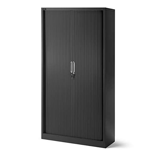 Jan Nowak Rollladenschrank Aktenschrank Büroschrank mit Rolltüren Metall Pulverbeschichtung 4 Einlegeböden 185 cm x 90 cm x 45 cm Anthrazit