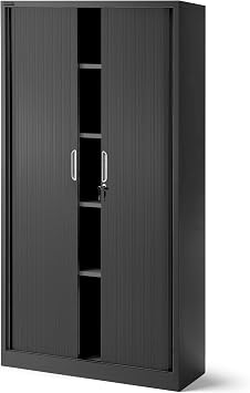 Jan Nowak Rollladenschrank Aktenschrank Büroschrank mit Rolltüren Metall Pulverbeschichtung 4 Einlegeböden 185 cm x 90 cm x 45 cm Anthrazit