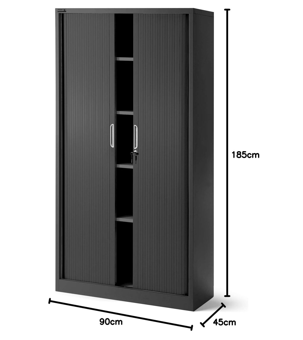 Jan Nowak Rollladenschrank Aktenschrank Büroschrank mit Rolltüren Metall Pulverbeschichtung 4 Einlegeböden 185 cm x 90 cm x 45 cm Anthrazit