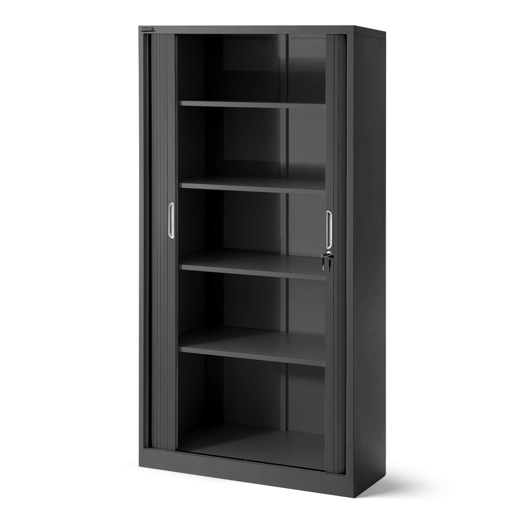Jan Nowak Rollladenschrank Aktenschrank Büroschrank mit Rolltüren Metall Pulverbeschichtung 4 Einlegeböden 185 cm x 90 cm x 45 cm Anthrazit