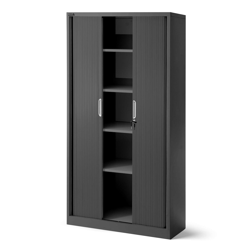 Jan Nowak Rollladenschrank Aktenschrank Büroschrank mit Rolltüren Metall Pulverbeschichtung 4 Einlegeböden 185 cm x 90 cm x 45 cm Anthrazit